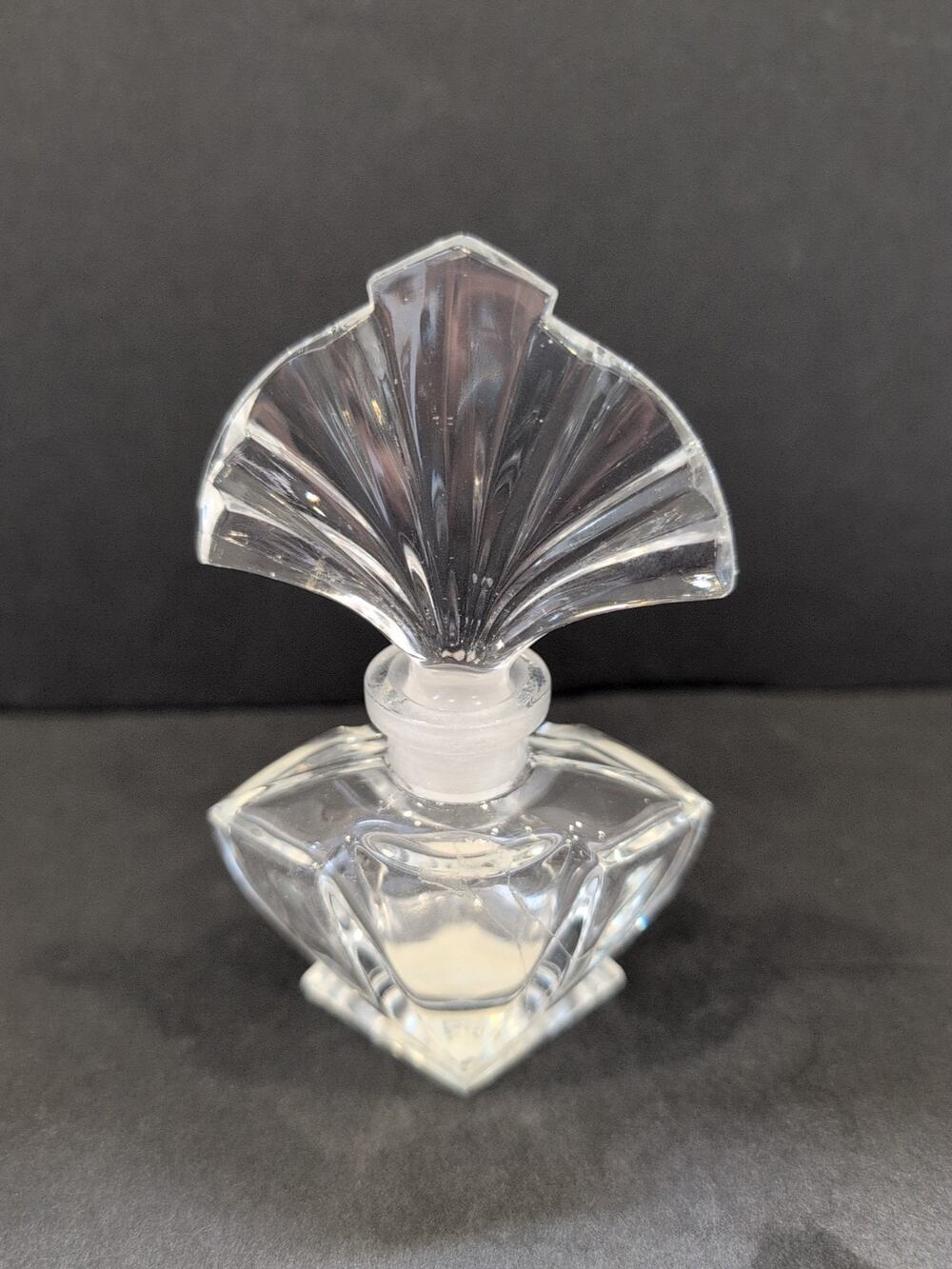 Vintage Crystal Perfume Bottle With Fan Stopper 4”h. 2.5”w Faceted Clear Germany